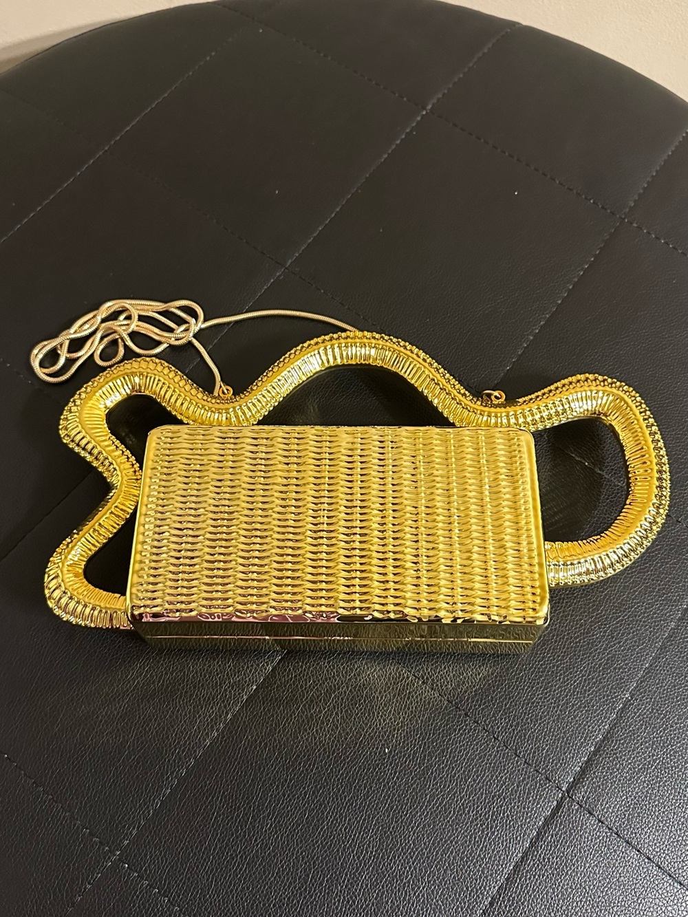 Gold Woven Metal Evening Clutch - Women's Bag